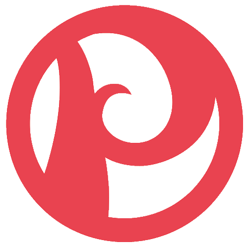 Het logo van De Ploeg is een sierlijke P in een cirkel. Allemaal rood.