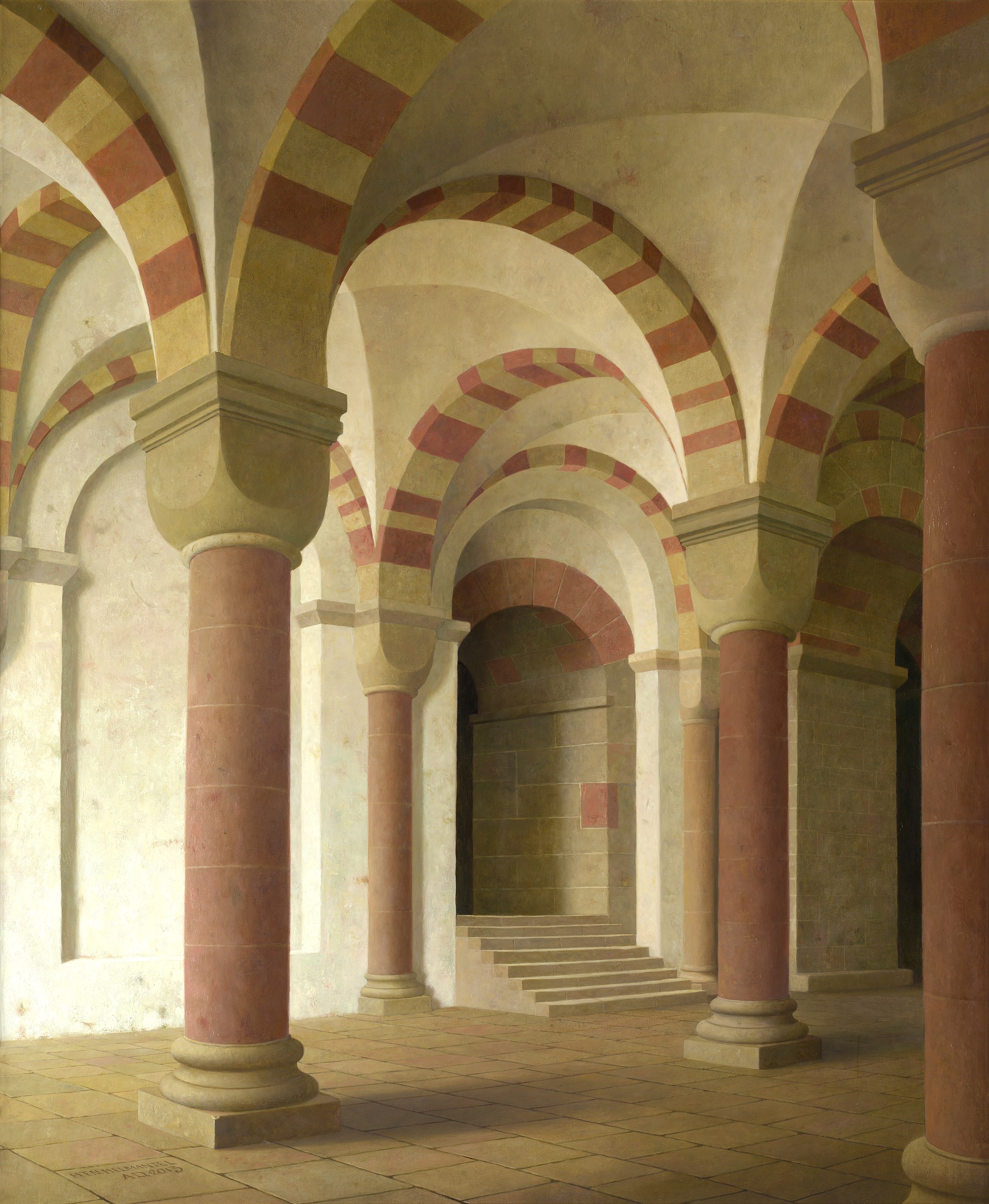 Een schilderij van Henk Helmantel van de crypte van de Dom van Speyer.